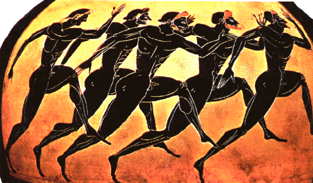 Greek men running a foot race