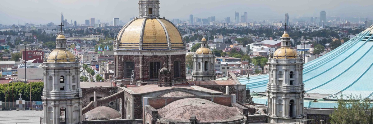 Basilica and skyline of Mexico City