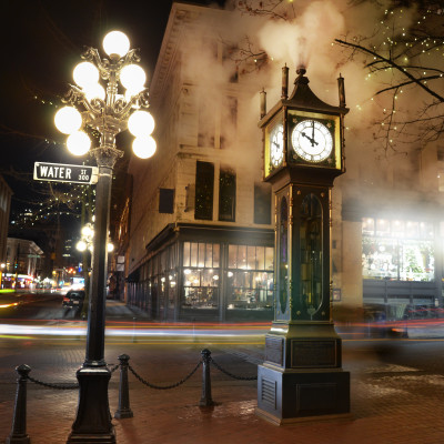 Vancouver steam clock in Gastown Sepia