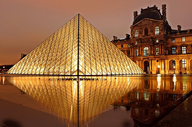 The Louvre at night.